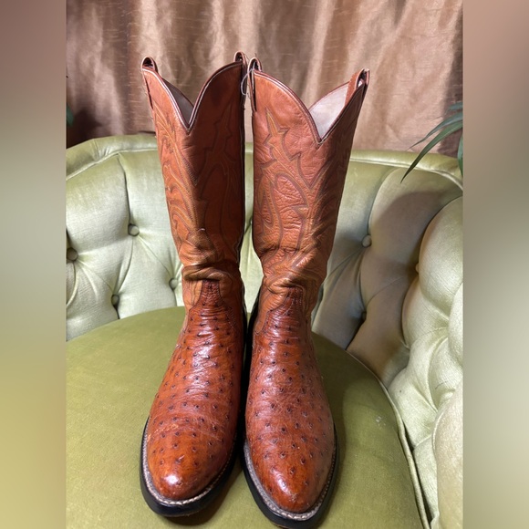 VINTAGE USA COWTOWN OSTRICH LEATHER ENGINEER BOSS BOOTS 10B - Picture 2 of 14